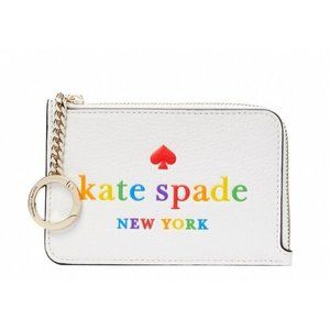 New Kate Spade Pride Medium L-zip Card Holder Rainbow White Dove